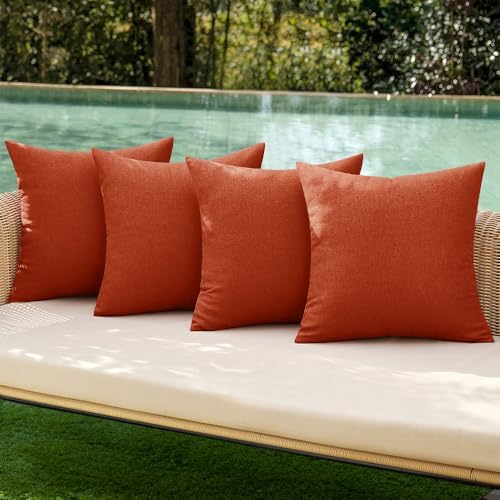 MIULEE Pack of 4 Decorative Outdoor Throw Pillow Covers Linen Waterproof Pillow Covers Summer Farmhouse Cushion Cases for Patio Garden Tent Balcony Couch Sofa 16x16 Inch Burnt Orange by MIULEE