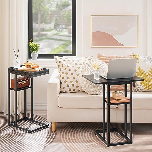HOOBRO Foldable C Shaped End Table, C Shaped Side Table with Storage Shelf, Slide Under Couch Table for Sofa, Small Spaces, for Living Room, Bedroom, Easy Assembly, Black BK29SF01 - Image 2