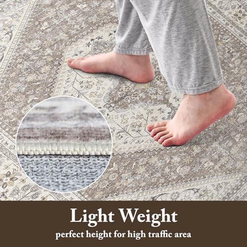 3x10 Runner Rug Washable Vintage: Non Slip Hallway Runners Brown/Beige - Image 5