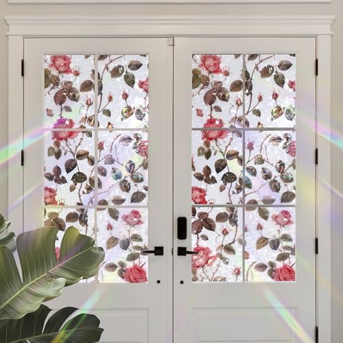 Window Privacy Film Stained Glass Window Film Decorative Static Cling Frosted Glass Cover Window Tint for Home Non-Adhesive 3D Laser UV Blocking by Unknown