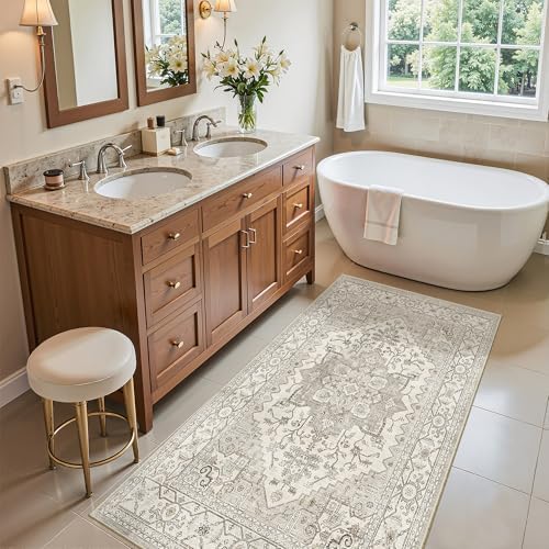 Madane Washable Area Rug 2x4, Small Entryway Rugs Non-Slip, Beige/Brown - Image 2