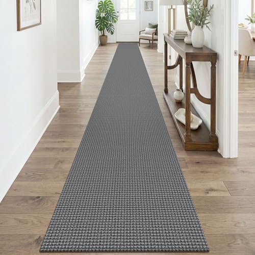 KOZYFLY Braided 2x20 Runners Rugs for Hallway, Extra Long Washable Runner Rug, Woven Non Slip Kitchen Runner, Cotton Entryway Rug, Floor Carpet for Entry, Aisle, Hall, Grey/Dark Grey by KOZYFLY