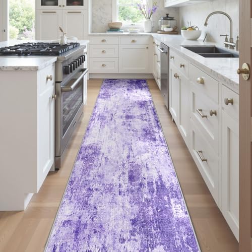 RELEANY Washable Runner 2'x10' Abstract Area Rug for Hallway Purple - Image 2