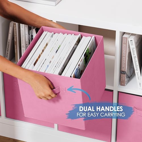 Storage Cubes - 11 Inch Cube Storage Bins (Set of 8). Fabric Cubby Organizer Baskets with Dual Handles | Foldable Closet Shelf Organization Boxes (Light Pink) - Image 4