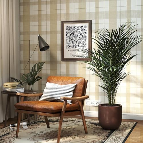 Timeet Modern Peel and Stick Wallpaper Plaid Wallpaper Brown Beige Boho Contact Paper Waterproof Self Adhesive Removable Textured Wall Paper for Bedroom Bathroom Cabinets Wall Decor Vinyl 17.3" x 80" - Image 6