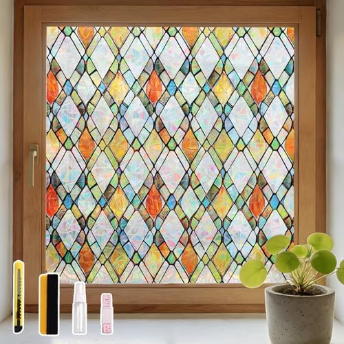 LEMON CLOUD Window Privacy Film, Rainbow Stained Glass Cling,11.8″ x 157.4″ by LEMONCLOUD