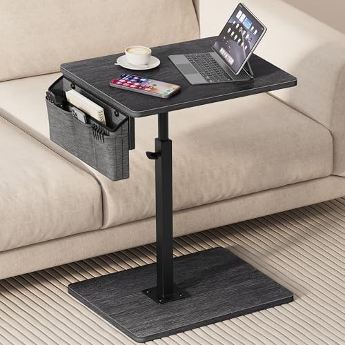 Vagusicc Sofa Armrest Tray Table for Couch, 360° Swivel Height Adjustable TV Tray Table for Small Spaces, Snack Side Table for Couch, Bed, Chair, C Shaped End Side Table for Eating, Reading, Laptop by Vagusicc