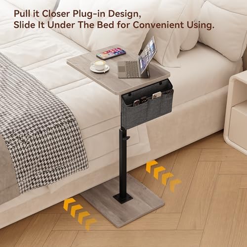 Vagusicc Sofa Armrest Tray Table for Couch, 360° Swivel Height Adjustable TV Tray Table for Small Spaces, Snack Side Table for Couch, Bed, Chair, C Shaped End Side Table for Eating, Reading, Laptop - Image 6