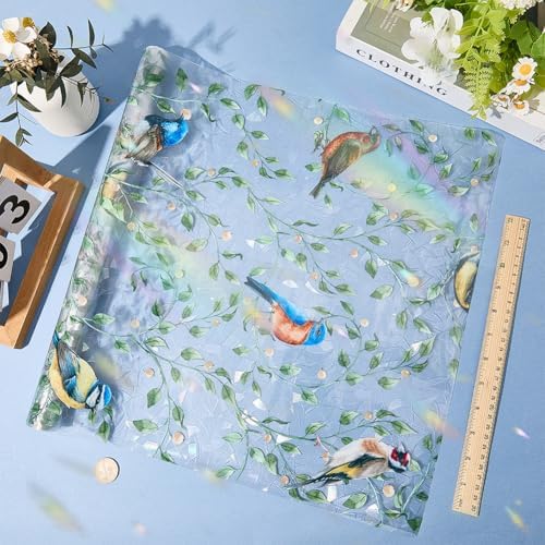GORGECRAFT 39.4x16.9 Inch Bird on Branch Rainbow Window Privacy Film Green Leaves Plant Static Glass Decals 3D Non-Adhesive Sun Blocking Glass Sticker Prism Stained Window Clings for Room Home - Image 3