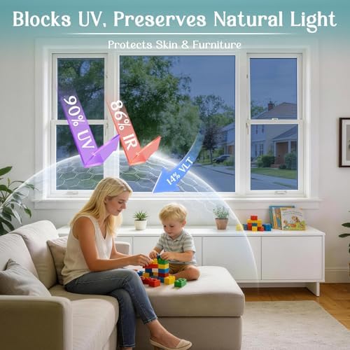 Haton Window Tint for Home, One Way Film, Blue Silver 17.5" x 78.7" - Image 3