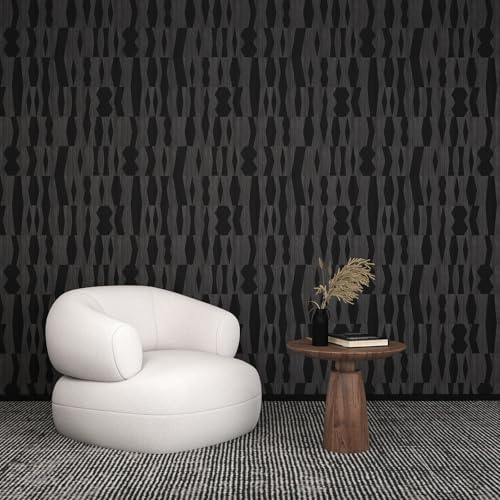 Timeet Peel and Stick Wallpaper Black Wallpaper Modern Black Contact Paper Self-Adhesive Geometric Removable Wall Paper for Living Room Bedroom Wall Decor Vinyl 17.7 "x 200" - Image 3