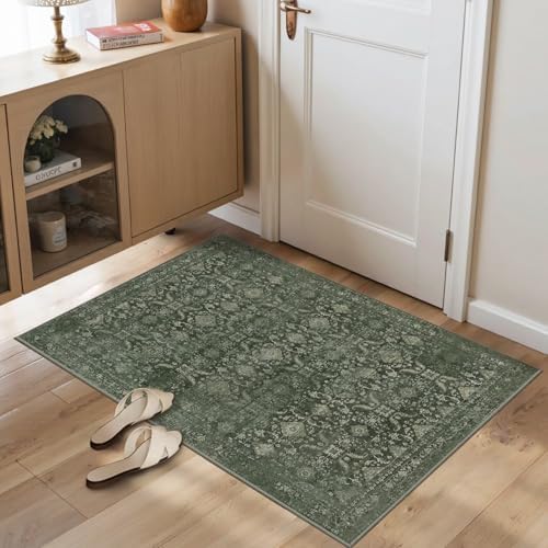 Rugxara 2x3 Entryway Rug Door Mat, Washable Samll Rug, Non Slip, Green - Image 3