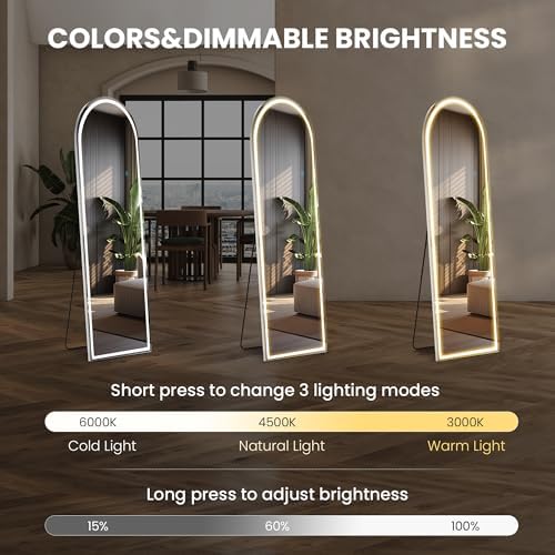 LED Arched Full Length Mirror, 60"L x 16"W Full Body Standing Mirror - Image 3