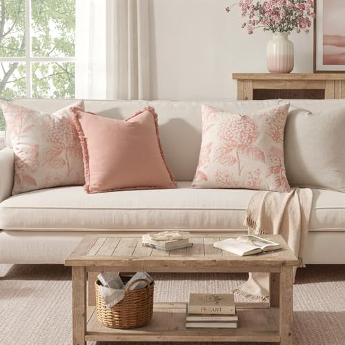 Set of 2 Decorative Floral Pillow Covers 20x20 Inch Light Pink - Image 4