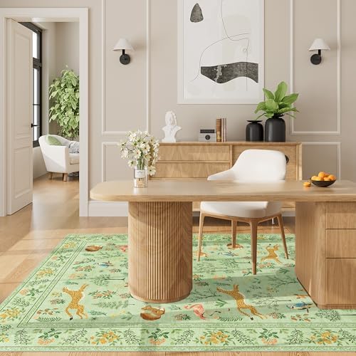 DUKINO 3x5 Rug, Washable Animal Area Rug for Bedroom Non Slip, Light Green - Image 6