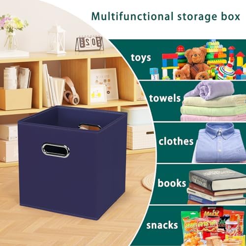 Black Foldable Storage Cubes Bins, Fabric Storage Box Cubes Organizer Baskets with Dual Handles for Home Organizer,Set of 6,(Navy Blue) - Image 3