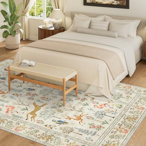 DUKINO 9x12 Area Rug for Living Room, Washable Animal Rug Non Slip, Beige - Image 4