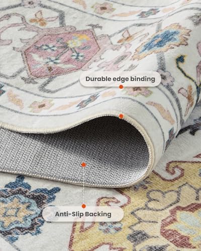 AMADA HOMEFURNISHING 9x12 Area Rug for Living Room, Vintage Washable Area Rug Low-Pile & Non-Slip Carpet for Bedroom Dining Room Nursery Home Office, Beige/Multi - Image 4