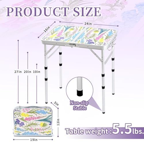 Folding Camping Table 2ft Picnic Table, Blooming Floral with Shoulder Strap - Image 3