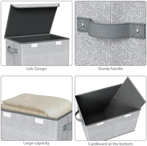 Univivi Decorative Fabric Storage Boxes with Lids, 4 Pack, Gray - Image 4