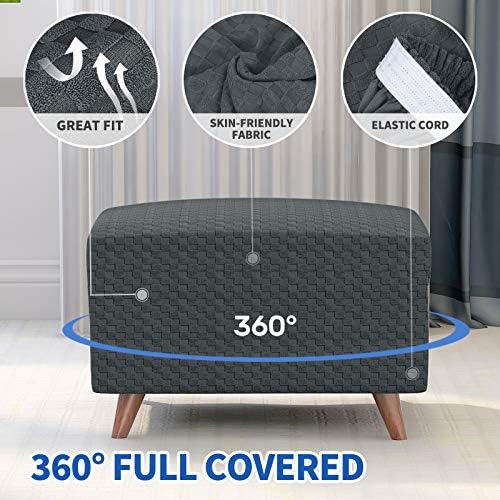 MAXIJIN Jacquard Ottoman Cover Slipcovers Folding Storage Stool Furniture Protector Cover Soft Thick Rectangle Foot Rest Slipcover with Elastic Bottom (Ottoman Large, Dark Gray) - Image 3