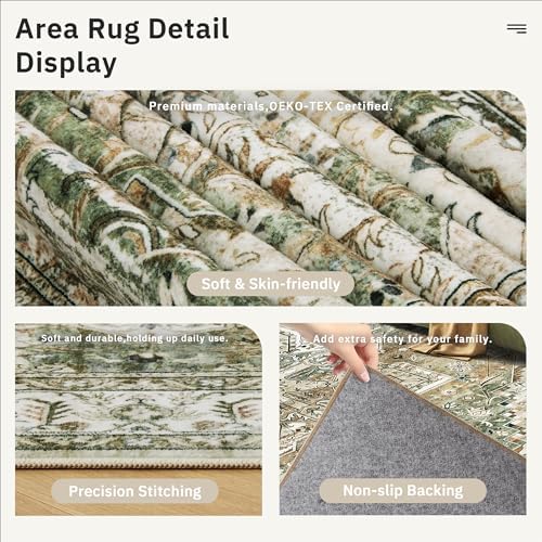 Soalmost 6x9 Area Rug for Living Room Washable Rugs Non-Slip Olive Beige - Image 5
