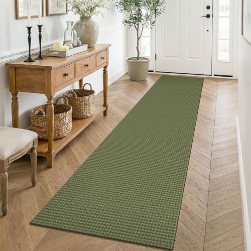 KOZYFLY Cotton Runners for Hallway 2x8, Washable Runner Rug, Woven Non Slip Kitchen Runner, Braided Entryway Rug, Floor Carpet for Foyer, Bedroom, Hall, Olive Green/Earthy Green by KOZYFLY