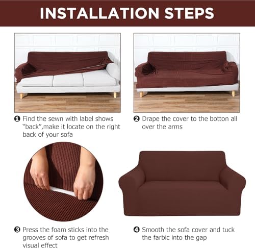 Peryiter 3 Pcs Couch and Loveseat Sofa Covers,Brown,Fleece - Image 3