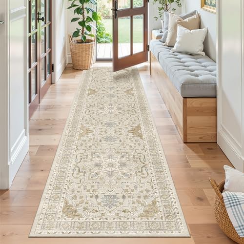 Madane Hallway Runner Rug 2x8 Washable Kitchen Rugs Non-Slip, Beige/Blue - Image 3