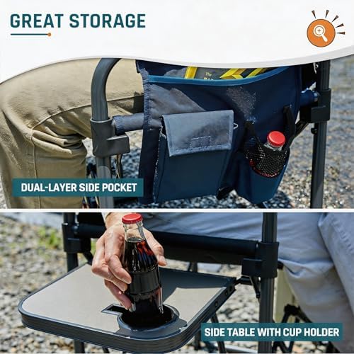 2 Pack Camping Directors Chair with Side Table & Breeze Mesh Backrest - Image 6