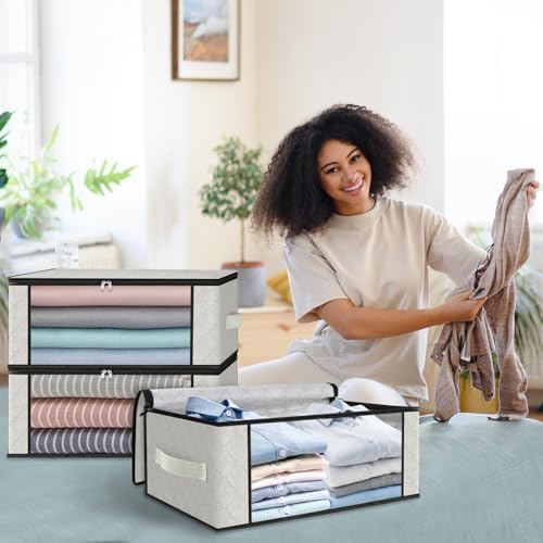 HomeHacks 4-Pack Clothes Organizer Storage Bags, 35L Storage Bins, White - Image 7