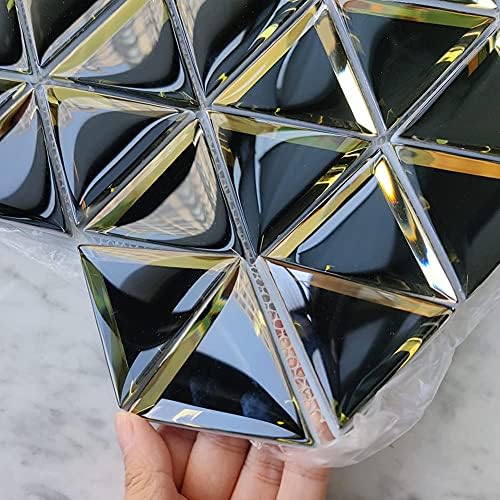 Diflart Beveled Mirror Glass Mosaic Tile, Glass Tile for Bathroom Kitchen Backsplash Shower Wall, Pack of 5 Sheets (Black and Gold, 3 Inch) - Image 5