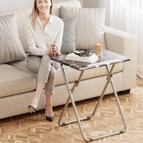 Folding TV Tray Table with Cup Holder, TV Dinner Table with Sturdy MDF Top, Eating Trays with Tablet Slot for Living Room, Bedroom, Sofa (Black Marble, 4Pcs) - Image 7