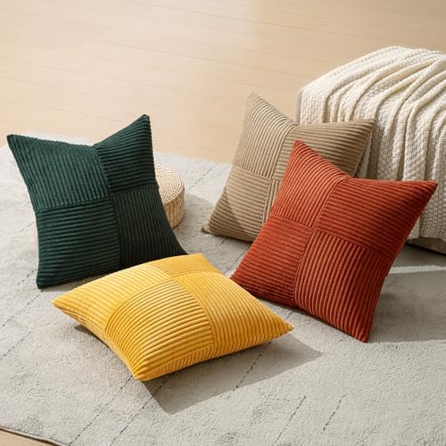 MIULEE Fall Green Rust Throw Pillow Covers 18x18 Inch Set of 4 Boho Farmhouse Soft Corduroy Striped Cushion Cases Decorative Color-Clash Home Decor for Couch Sofa Living Room Bed - Image 6