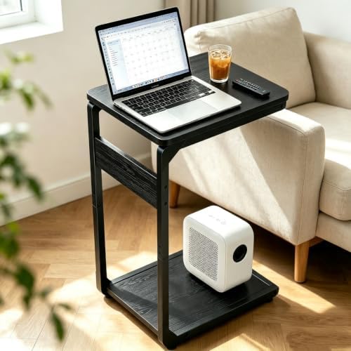 Wood Pedestal Small Sofa Side Table for Couch, C Shaped End Table ET-YB-BK1 - Image 4