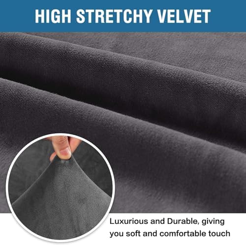 H.VERSAILTEX Stretch Velvet Sofa Covers for 3 Cushion Couch Covers Furniture Protector Soft with Non Slip Elastic Bottom, Crafted from Thick Comfy Rich Velour (Large Sofa 90"-97", Grey) - Image 3