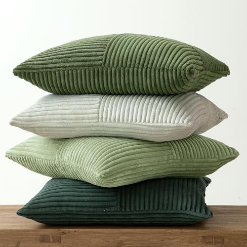 MIULEE Spring Green Decorative Throw Pillow Covers 18x18 Inch Set of 4 Boho Farmhouse Cushion Covers Mordern Nordic Pillow Cases Soft Corduroy Gradient Home Decor for Couch Sofa Living Room Bed - Image 6