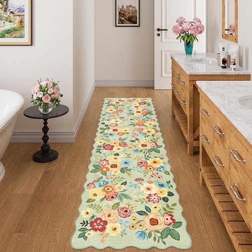 DUKINO 2x7 Runner Rug for Hallway, Floral Washable Rug for Kitchen, Green - Image 5