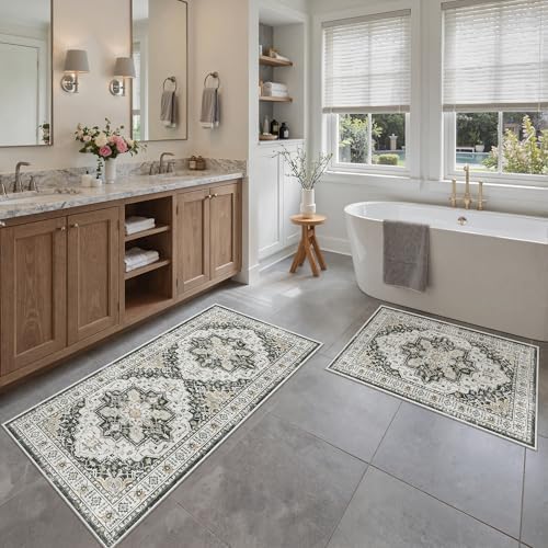 Madane 2-Piece Area Rugs Set, Small Kitchen Runner Non-Slip, Black - Image 2