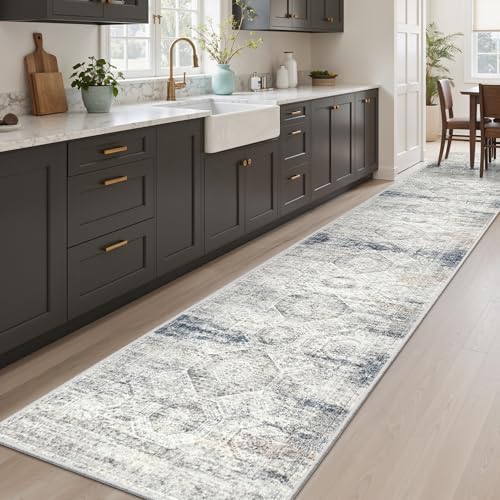Soalmost Runner Rug 2x12 Washable Hallway Kitchen Runners Blue/Ivory - Image 2