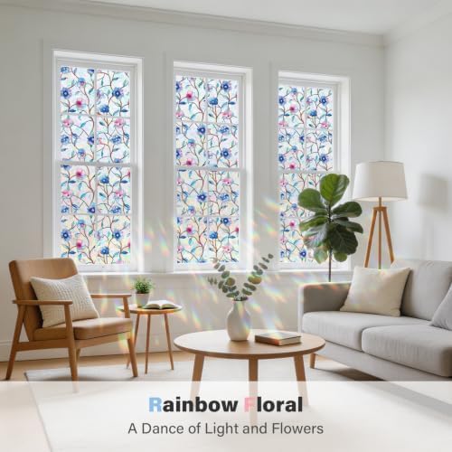 FINNEZ Rainbow Window Privacy Film Blue Pink Floral, 23.6″ x 78.7″ - Image 3