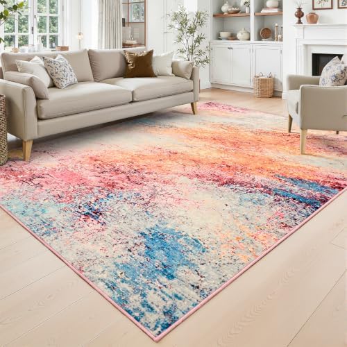 Toneed Washable 5x7 Galaxy Pink Area Rug with Non-Slip Backing for Living Room by Toneed