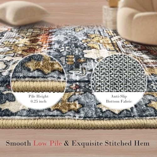 RUGSURE Washable Area Rugs - Perfect for Living Room, Bedroom, Kids Room, Nursery - Stain & Water Resistant Non-Slip, Pet & Child Friendly, Vintage Tribal Area Rugs (Turmeric and Grey, 2'6'' x 8') - Image 5