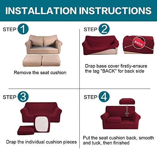 Turquoize 3 Piece Sofa Covers for 2 Cushion Couch Sofa Slipcover Soft Couch Cover for Dogs-Washable Sofa Furniture Covers with 2 Individual Cushion Covers, Thick Jacquard Fabric (Loveseat, Burgundy) - Image 6