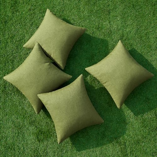 MIULEE Pack of 4 Decorative Outdoor Throw Pillow Covers Linen Waterproof Pillow Covers Summer Farmhouse Cushion Cases for Patio Garden Tent Balcony Couch Sofa 18x18 Inch Green - Image 4