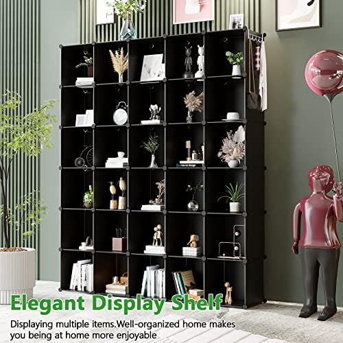 C&AHOME 30-Cube Shelf, Plastic Cube Storage Organizer, DIY Bookshelf Black - Image 2