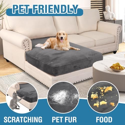 H.VERSAILTEX Velvet Stretch Individual Chaise Cover Sectional Couch Covers for L Shaped Sofa Both Left/Right Furniture Protector Seat Cushion Sofa Cover (1 Piece Chaise Cover, Grey) - Image 3