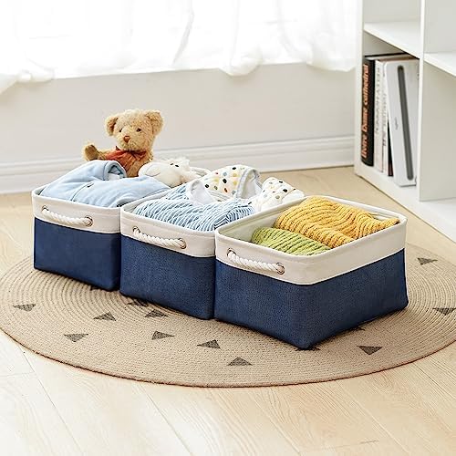 TheWarmHome Storage Bins for Shelves - 1 Pack 13.8x9.7x6.7 inch Collapsible Storage Basket for Organizing, Dog Toy Bin for Closet Organizer laundry Cloth Nursery (White & Jean Blue) - Image 4