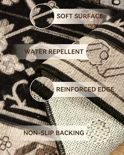 RELEANY Washable Area Rug, Runner 2'x6', Black/Neutral - Image 5