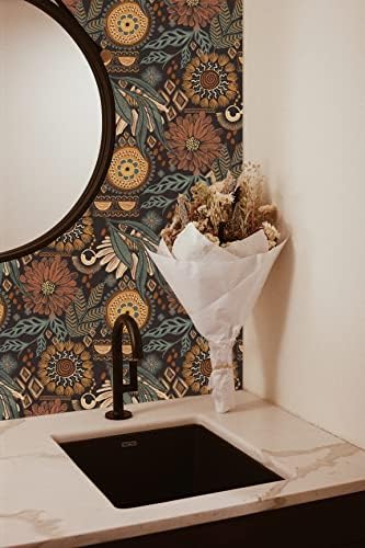 Boho Floral Peel and Stick Wallpaper Vintage Botanical Brown DIY Decor | oho Floral Peel and Stick Wallpaper Vintage Botanical Brown DIY Decor - Image 3